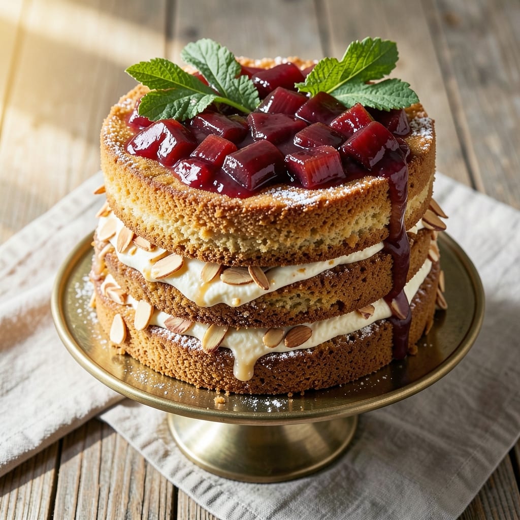 Almond Rhubarb Cake Delight Recipe: Tart-Sweet Layers with Buttery Crunch