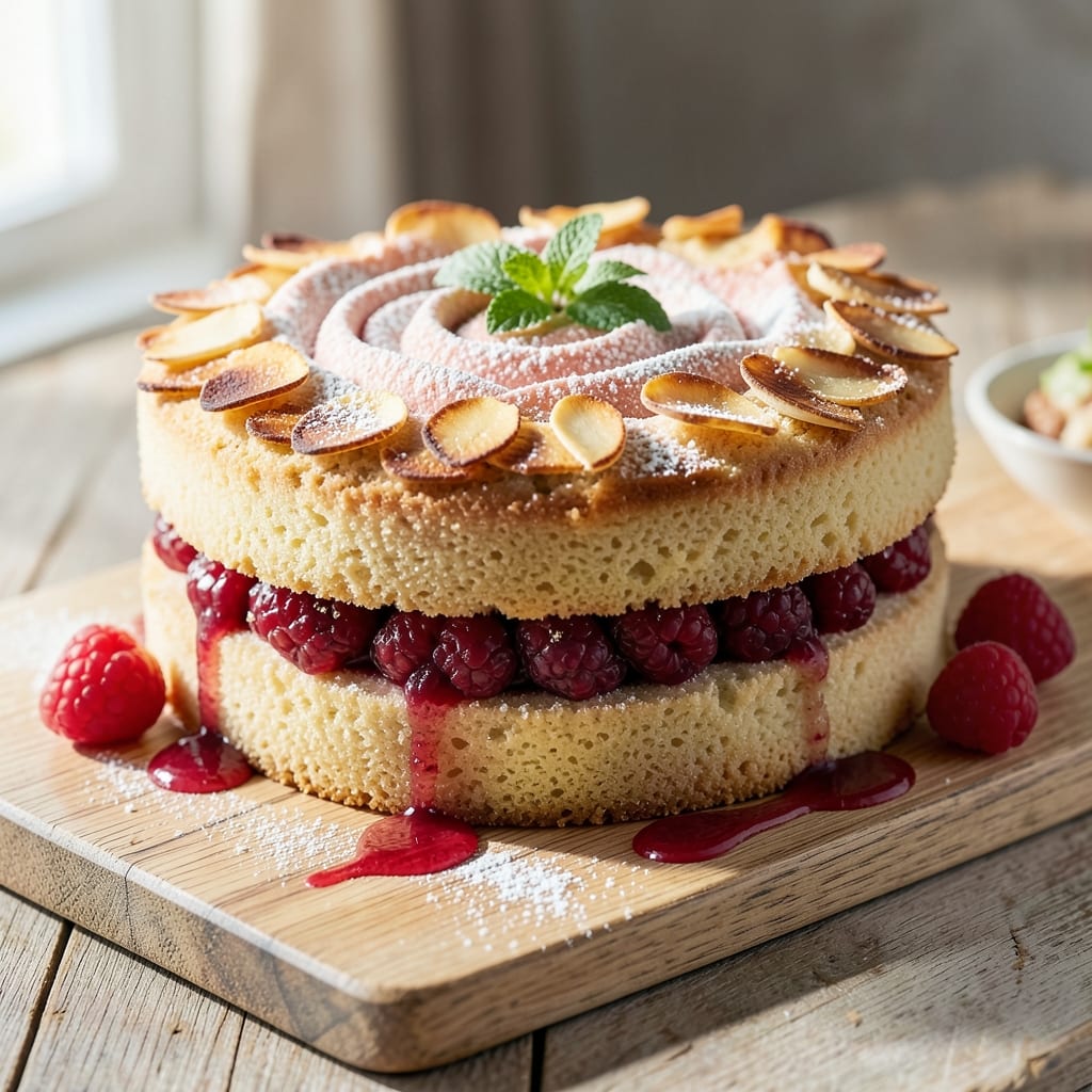 Almond Cake With Raspberry Filling Recipe: Buttery Layers and Bursting Berries