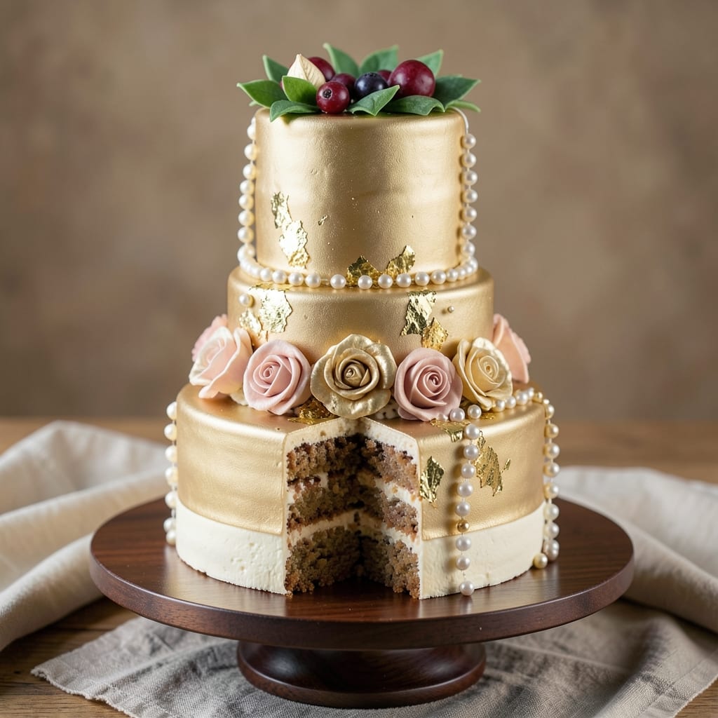 50th Wedding Anniversary Cake Recipe: Golden Fondant Towers With Timeless Elegance
