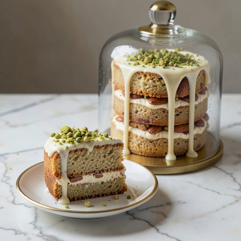 Almond Pistachio Cake Recipe: Nutty Swirls and Crunchy Top Layers