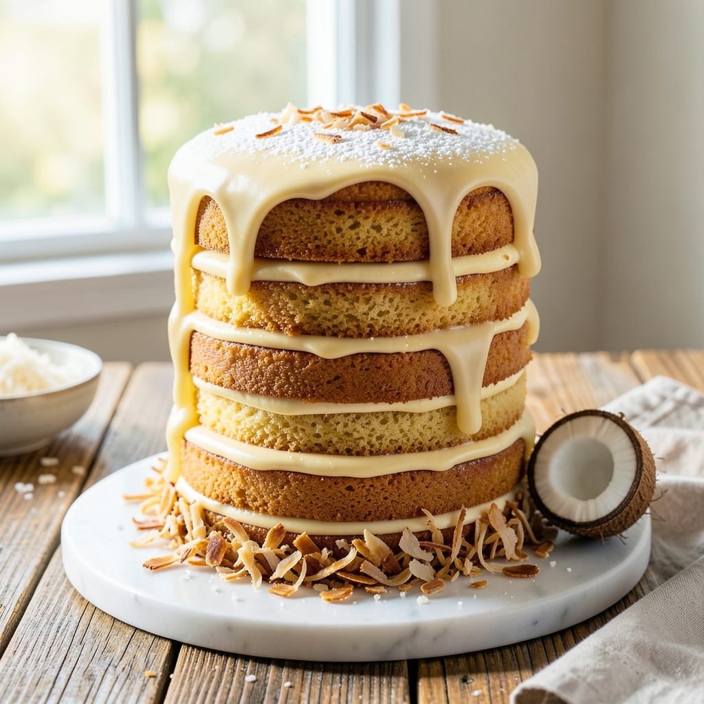 6 Layer Coconut Cake Recipe: Crisp-Topped Vanilla Buttercream Rivers